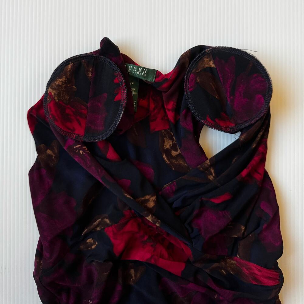 Lauren Ralph Lauren Floral Sheath Dress 2P Petite Event Cocktail Dark Feminine - Picture 12 of 16